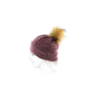 Las mujeres pom gorrita Beanie with fake pom cassis